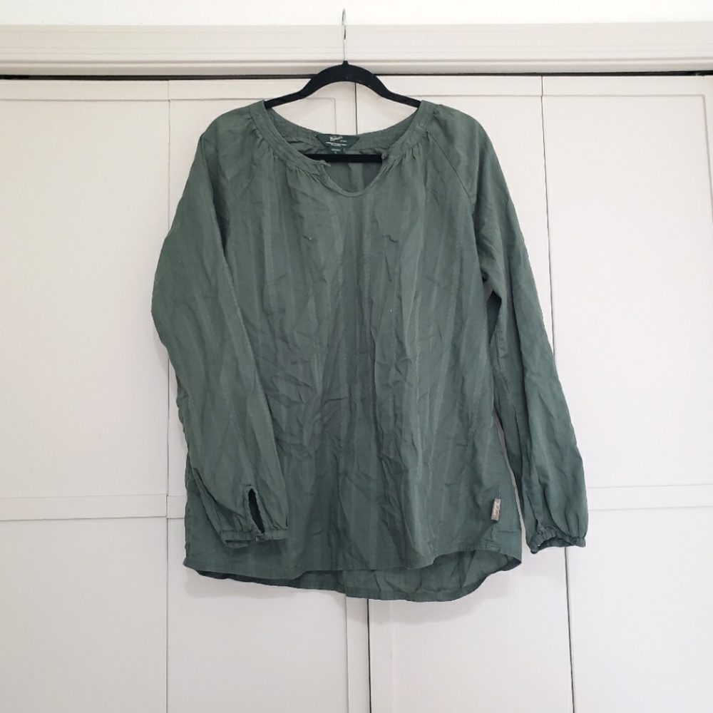 Woolrich Womens XL Olive Green Long Sleeve Buttoned V Neck Blouse XL‎ - Picture 3 of 11